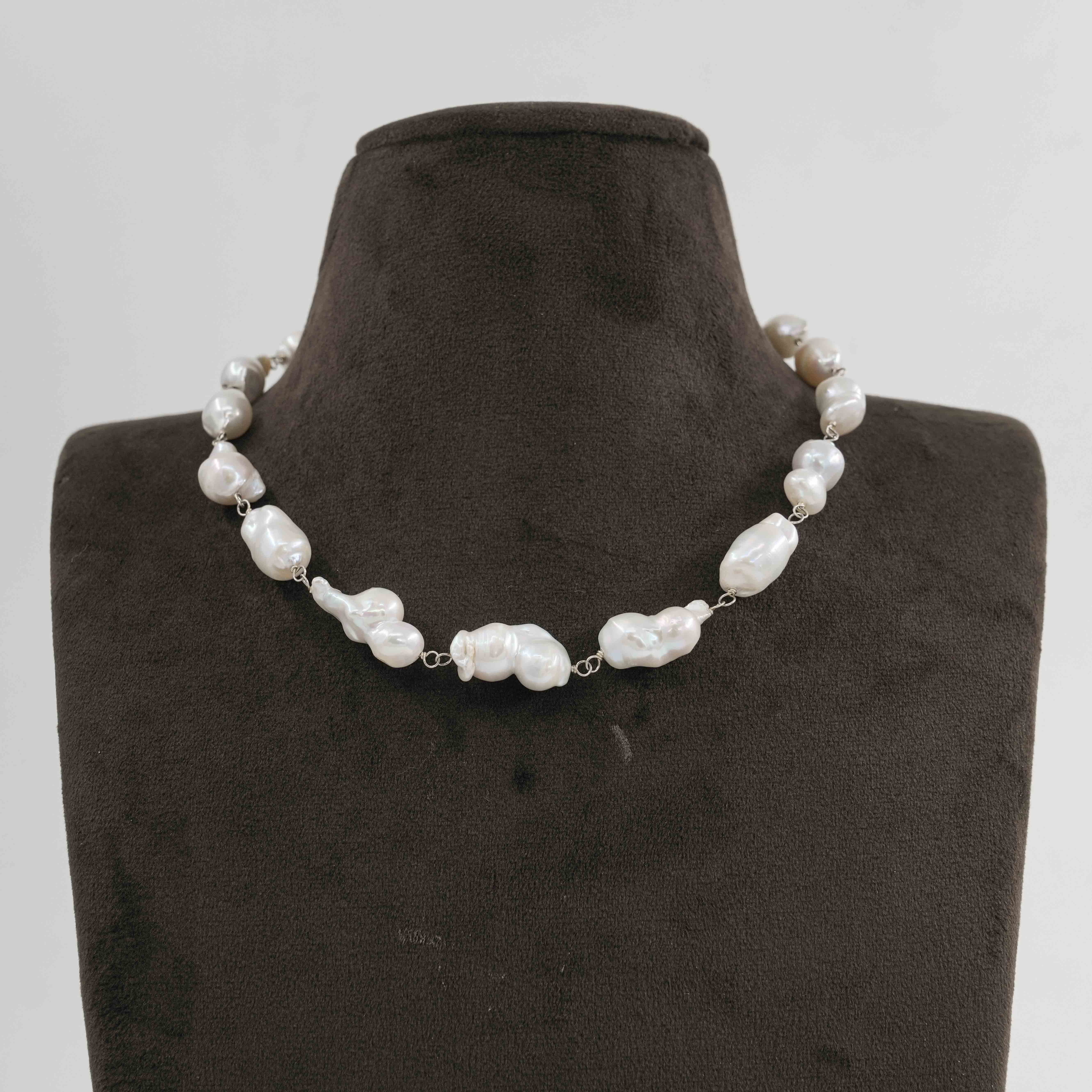 The Pearl Atelier by Kabra Pearls - Baroque Single Layered Pearl Fancy Chain 92.5 Silver